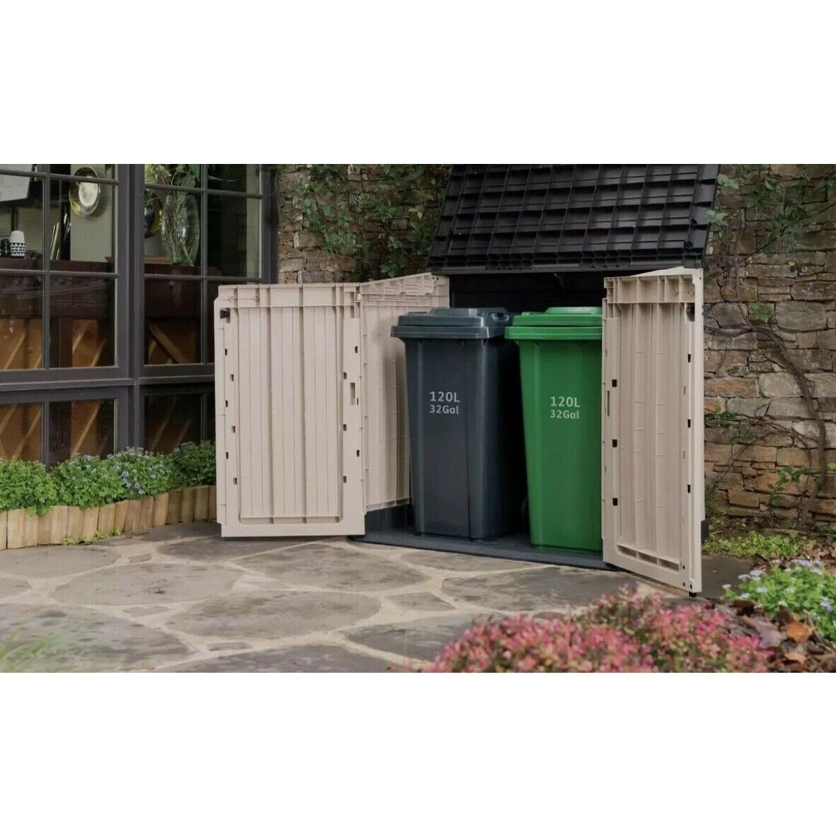 Keter Store It Out Midi Lockable Outdoor Garden Storage Box 880L - Beige/Brown