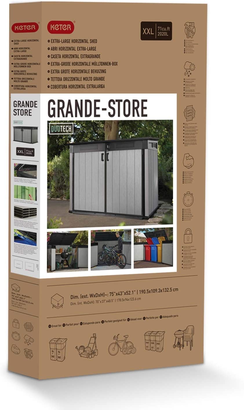 Keter Grande Store 2020L Outdoor Storage Shed – Grey, Heavy-Duty Duotech Design